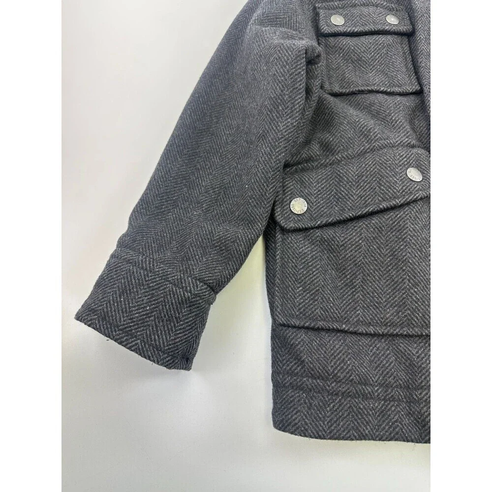 Gap Kids Boys Gray Herringbone Coat Zip Wool Blend Snap Mock Neck Kids Small 6-7